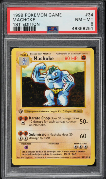 1999 Pokemon Base Set Shadowless 1st Edition Machoke #34 PSA 8 NM-MT